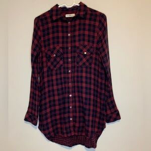 NATURAL LIFE Red & black Plaid Button-Up Shirt Dress Size Small